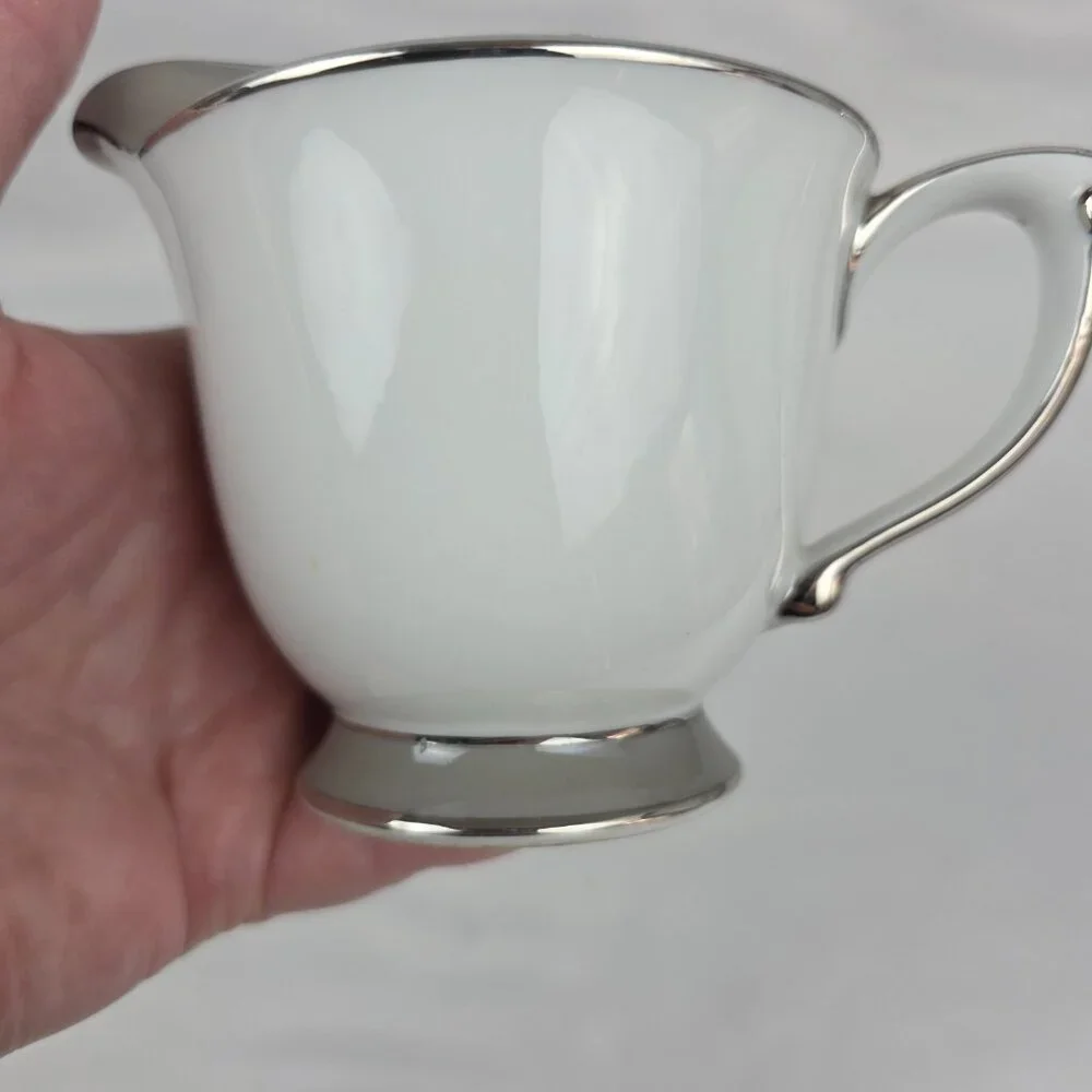 Sango Plantina Creamer White with Gray Band & Platinum Trim